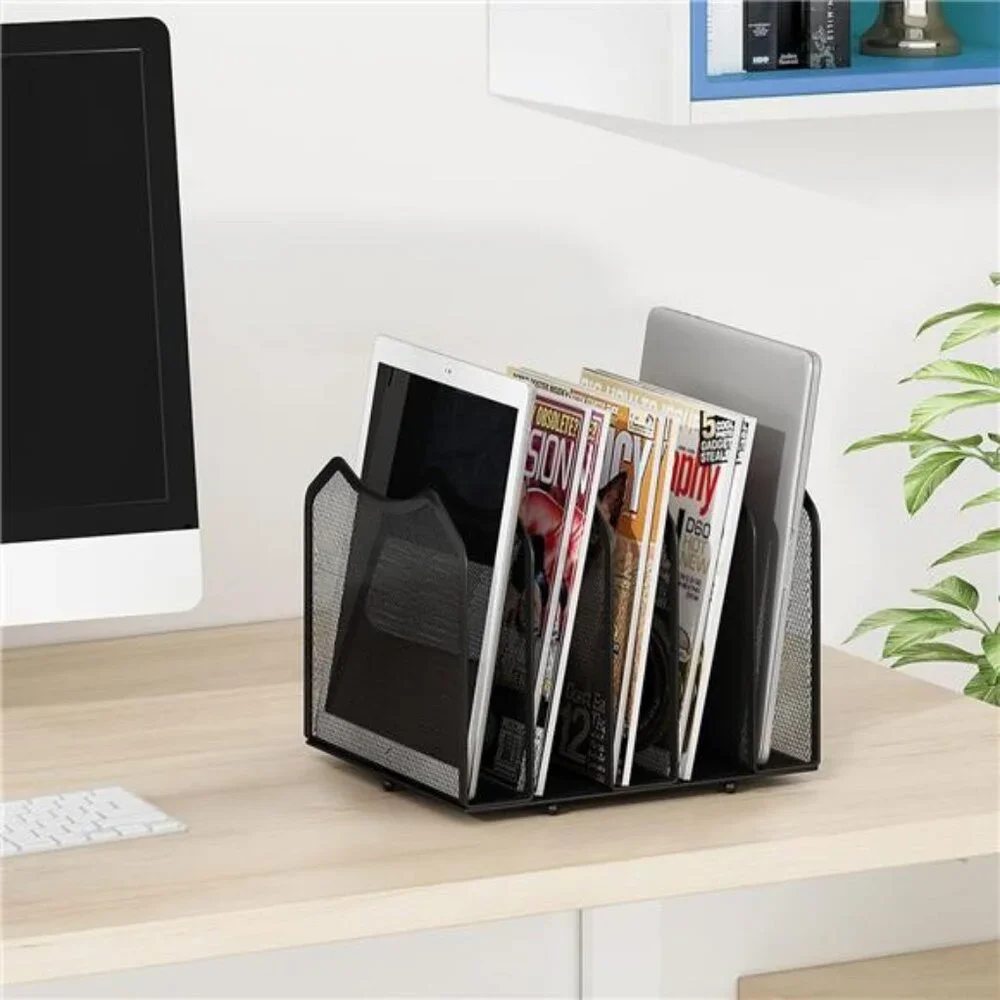 Mesh Desktop File Sorter Organizer 5 Section Desk Office Bookshelf Black